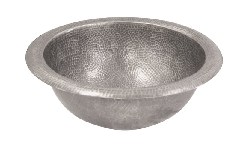 Brass Elegans 108RSR-PWT Pewter Lavatory Sink 17 Round Hammered Copper Self-Rimming Bathroom Sink with 1-5/8 Drain Size