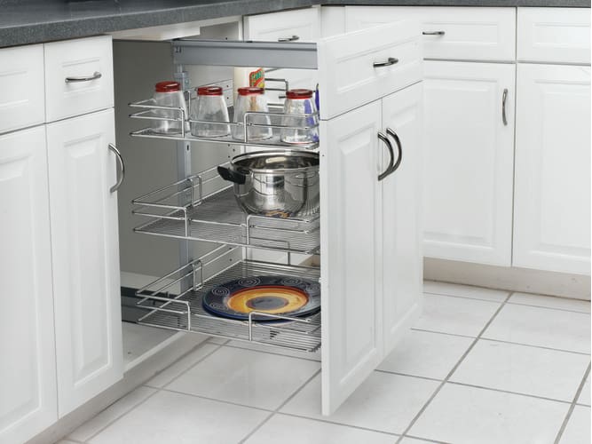 Rev-A-Shelf 5225-20 CR Chrome Base Cabinet 5200 Chrome Series 20 Pull Out Pantry with 3 Baskets