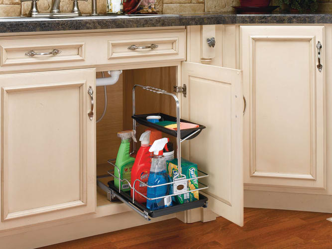 Rev-A-Shelf 544-10C-1 Chrome Base Cabinet 544 Series Removable Under Sink Caddy with Carrying Handle